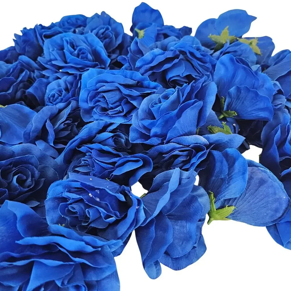 38 Royal Cobalt Blue Artificial Silk Rose Flower Heads 4in Wedding Craft Wreath